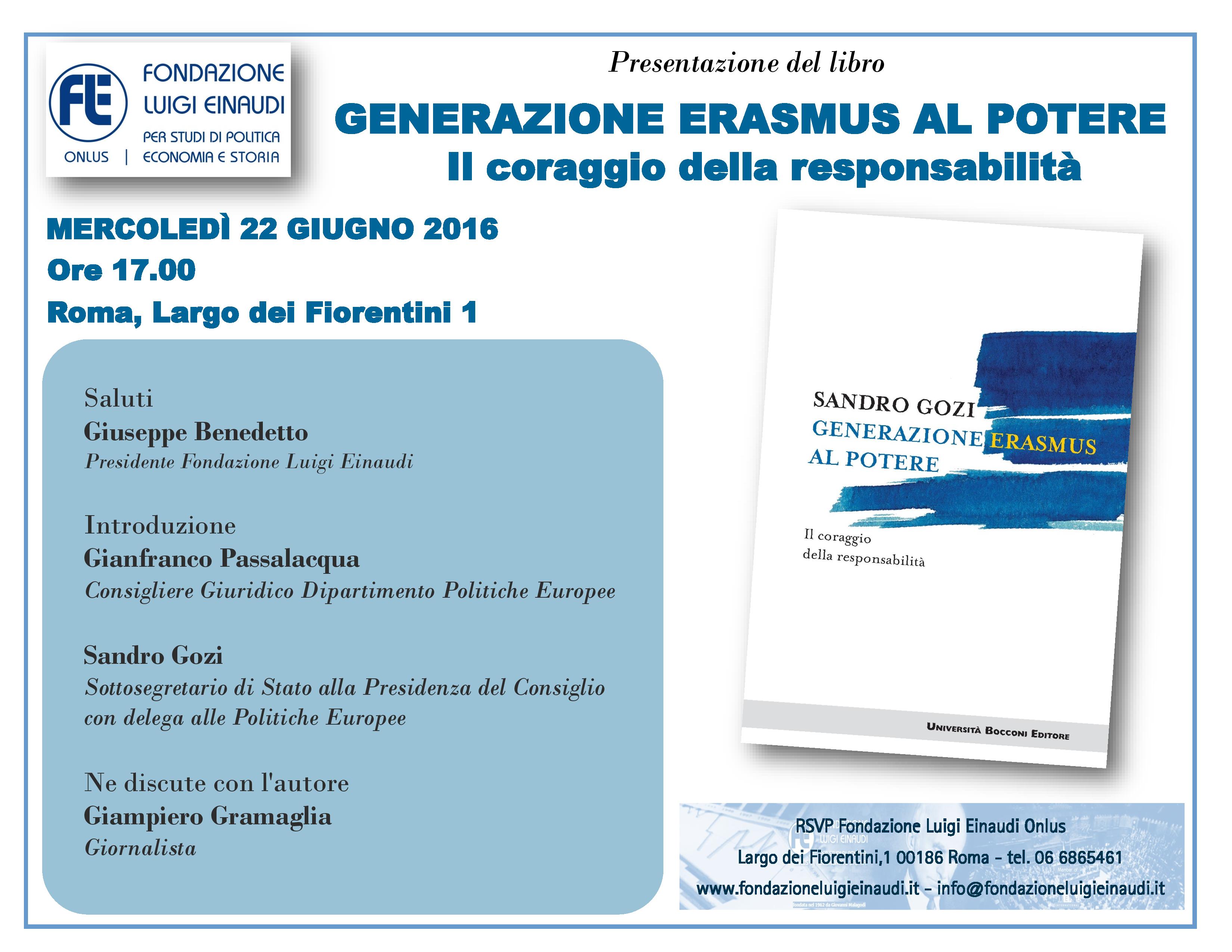 Presentazione del libro “Generazione Erasmus al potere” di Sandro Gozi