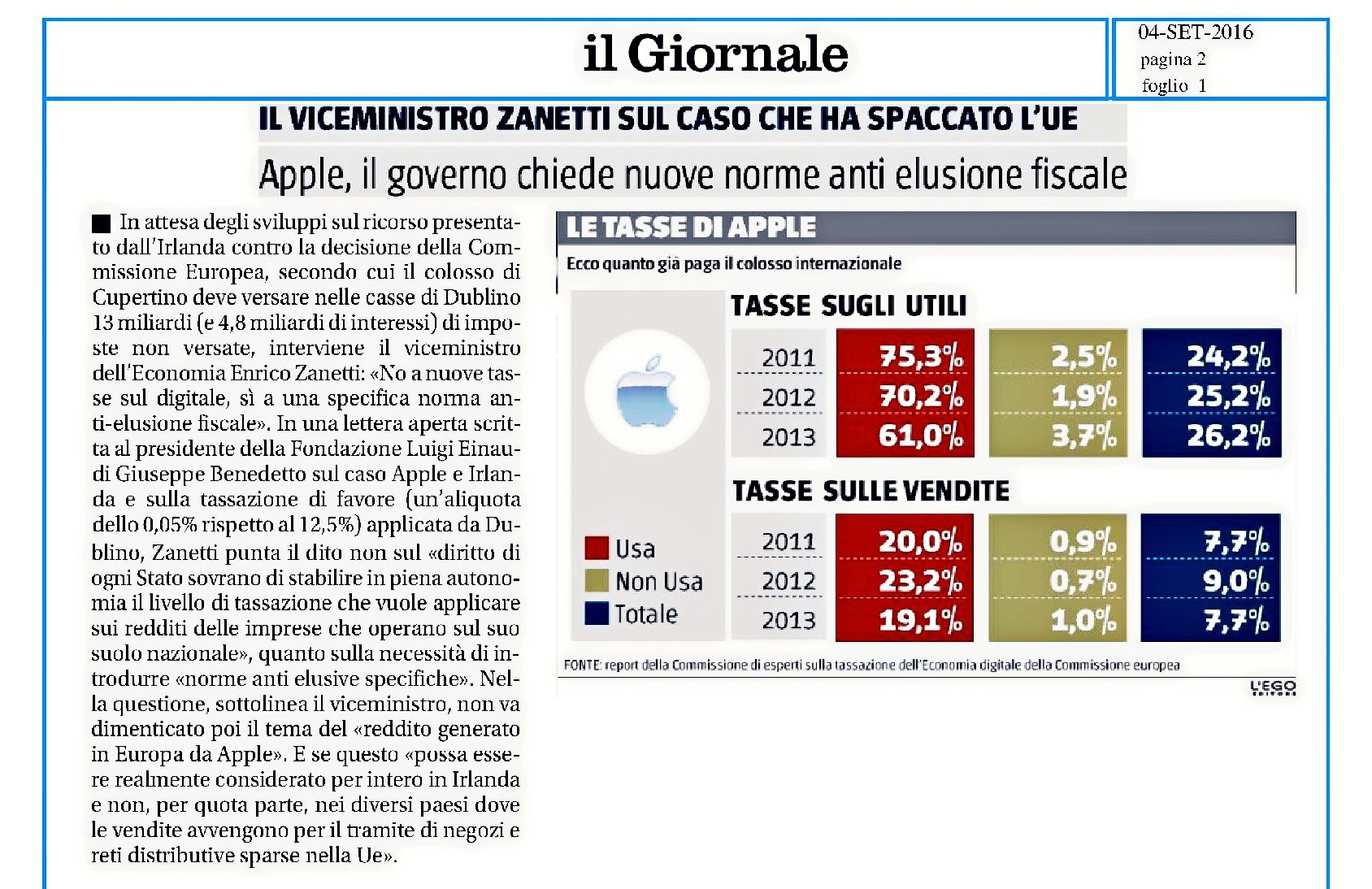 Apple, il Governo chiede nuove norme anti elusione fiscale