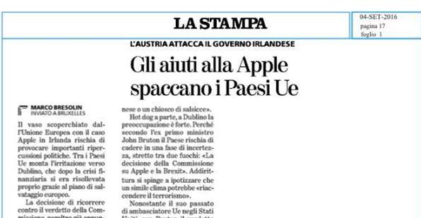 Gli aiuti alla Apple spaccano i Paesi Ue