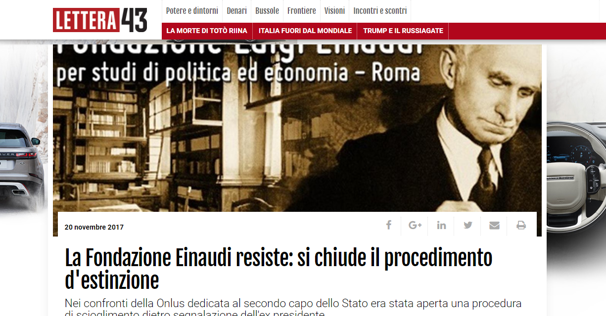 Fondazione Einaudi resiste, si chiude il procedimento d’estinzione