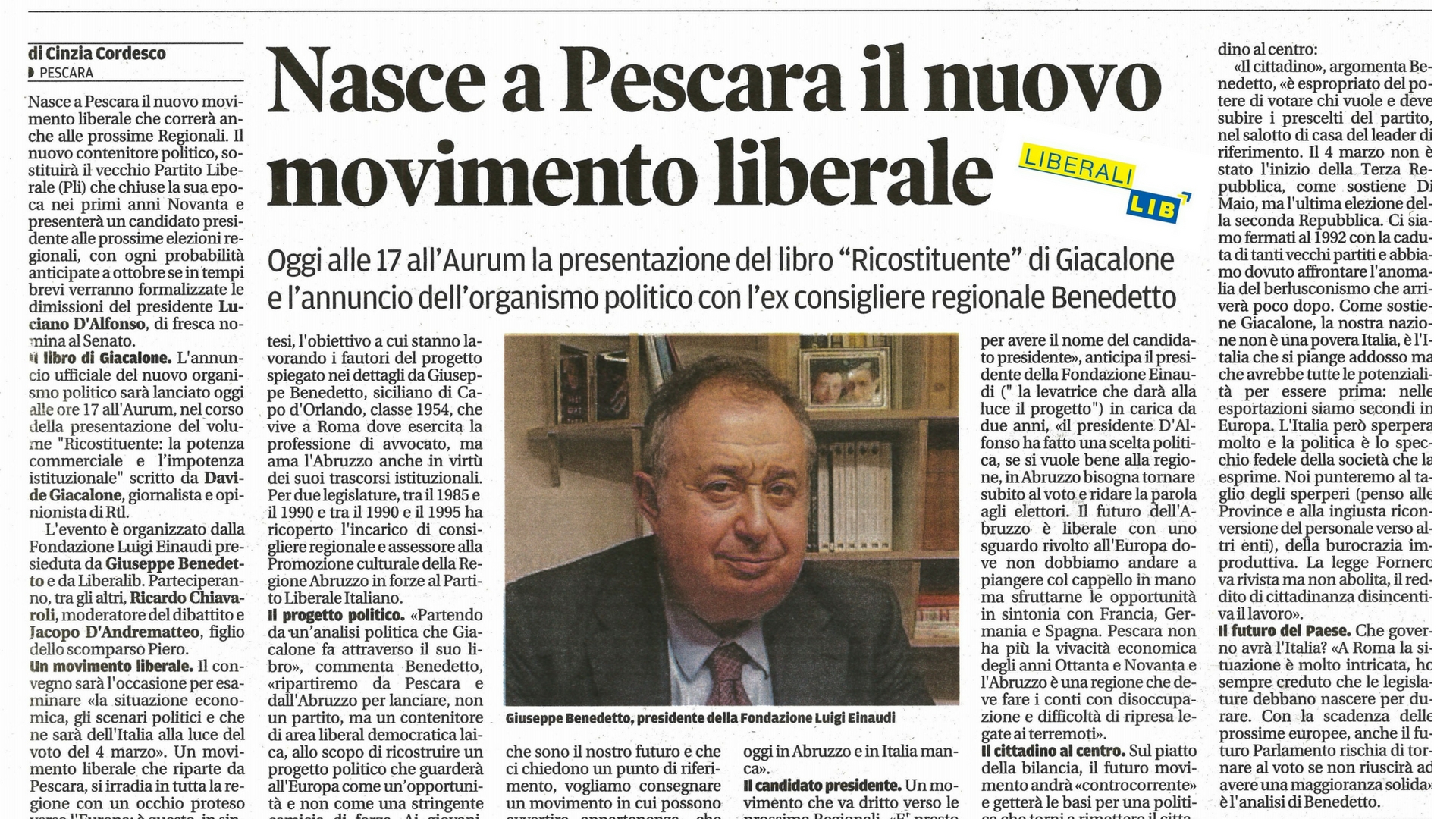 Nasce Liberalib, il nuovo movimento liberale