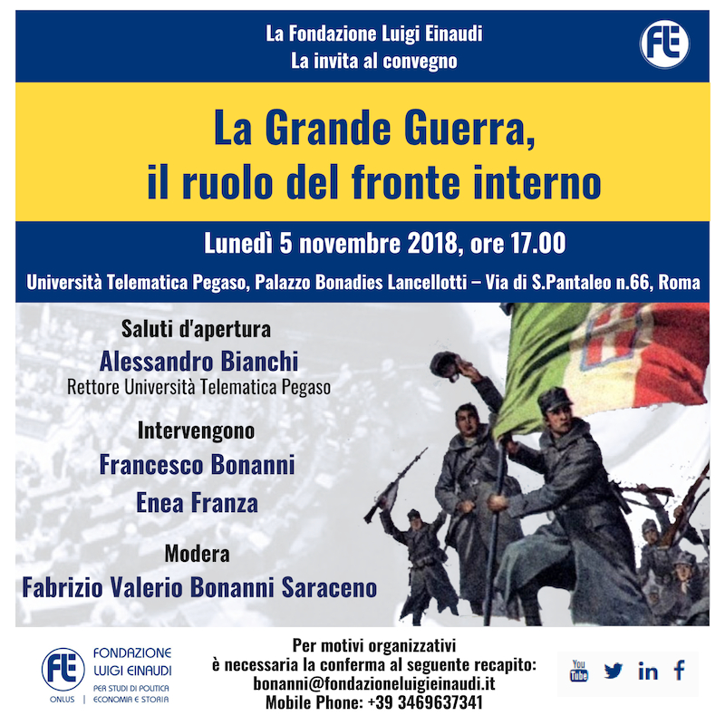 The Great War: the role of the home-front – Roundtable with Prof. Francesco Bonanni, Enea Franza, Fabrizio Bonanni Saraceno