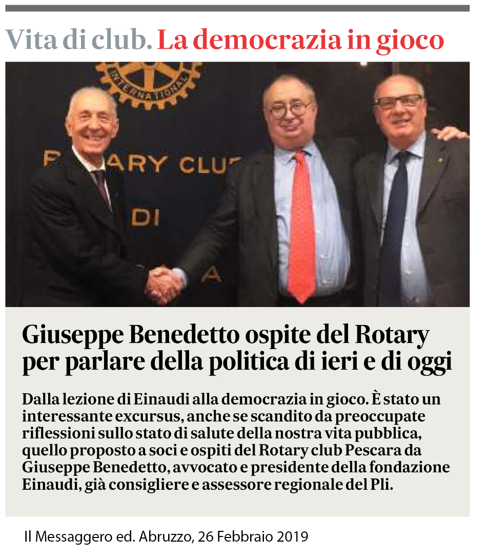 Giuseppe Benedetto ospite del Rotary Club Pescara