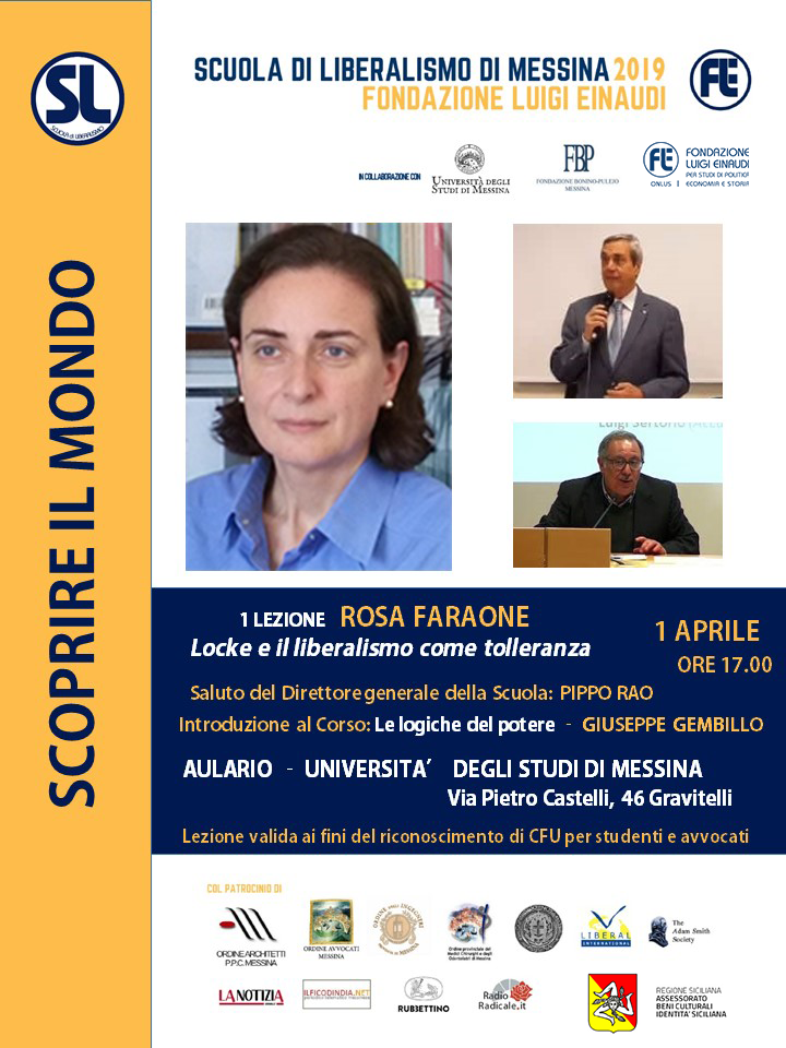 Scuola di Liberalismo 2019 – Messina: lezione di Rosa Faraone sul tema “Locke e il liberalismo come tolleranza”