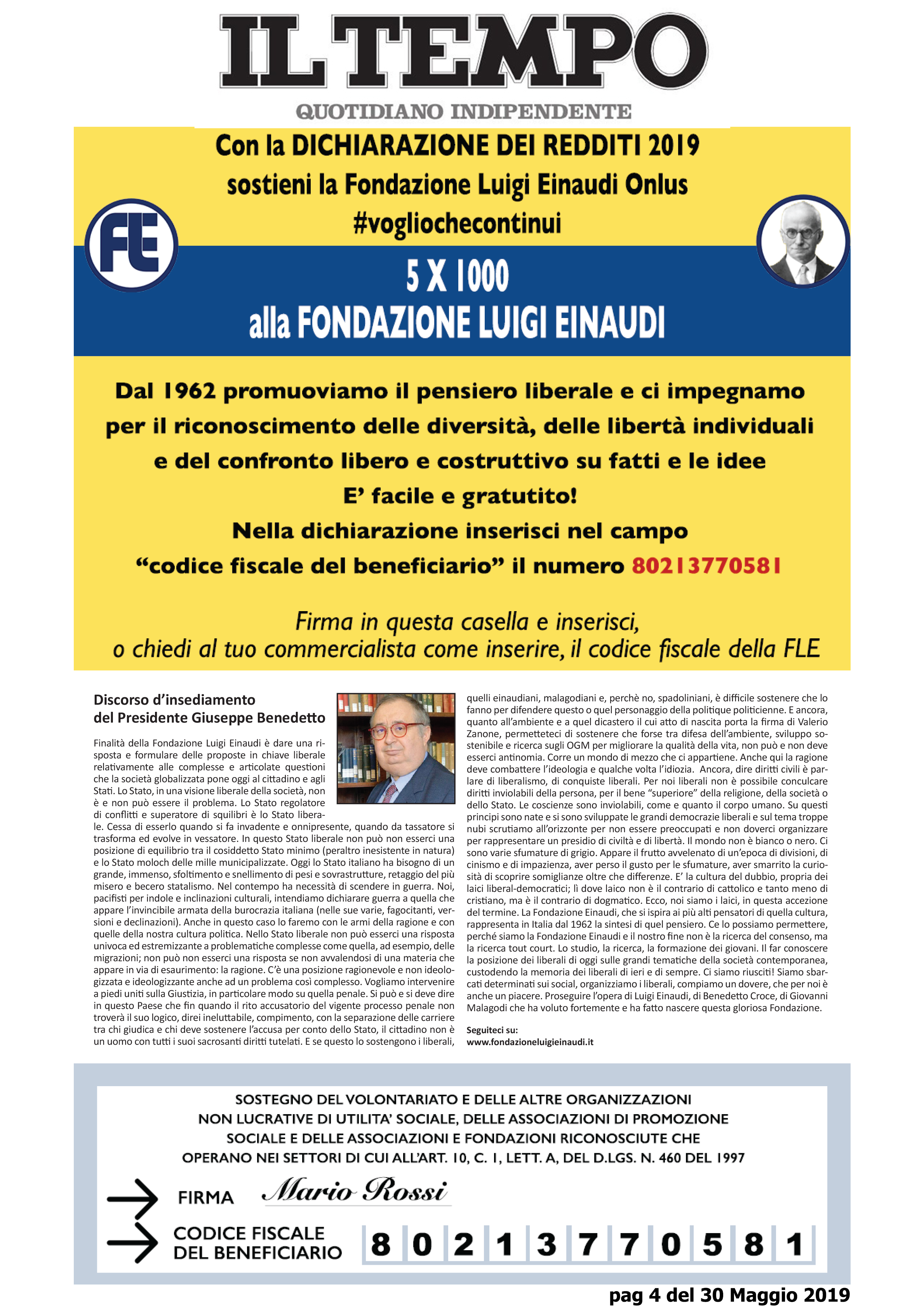 Oggi la FLE su Il Tempo a pag. 4