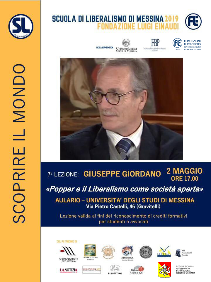 Scuola di Liberalismo 2019 – Messina: lezione di Giuseppe Giordano sul tema “Popper e il Liberalismo come società aperta”