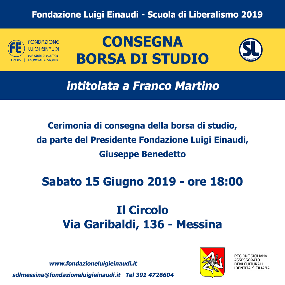 Scuola di Liberalismo 2019 – Messina: consegna borsa di studio