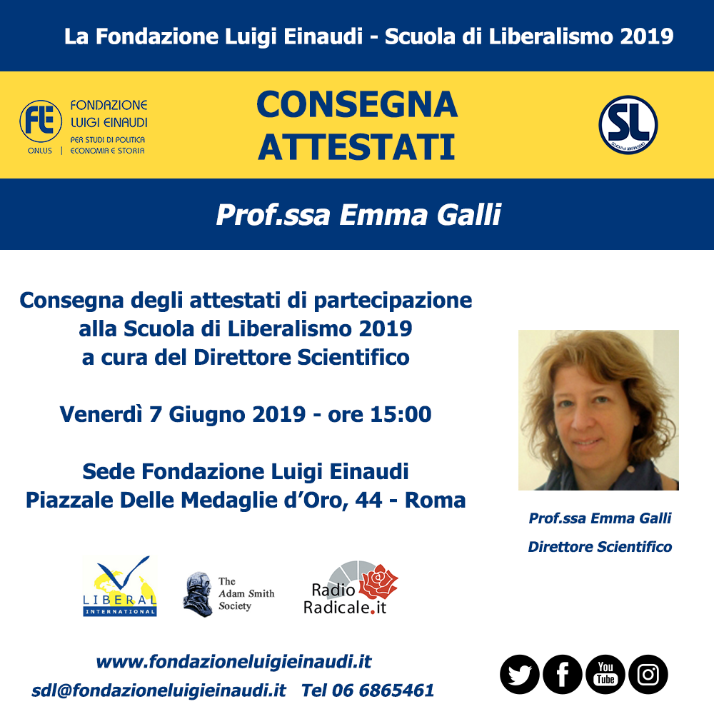 Consegna attestati partecipazione alla Scuola di Liberalismo 2019