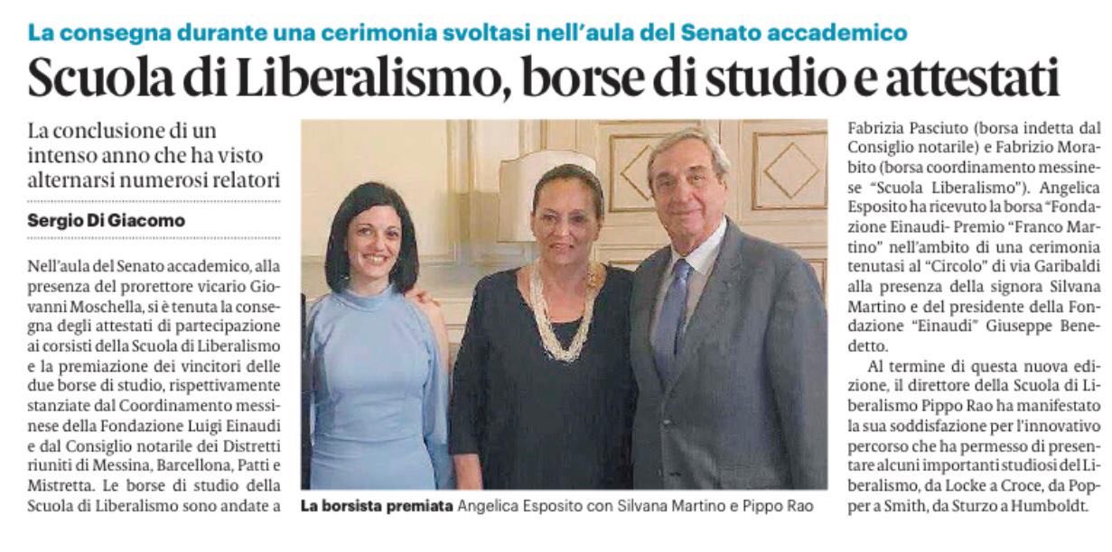 Scuola di Liberalismo, borse di studio e attestati – Gazzetta del Sud