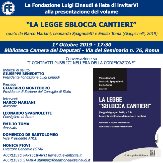 Presentazione del libro “La legge sblocca cantieri”