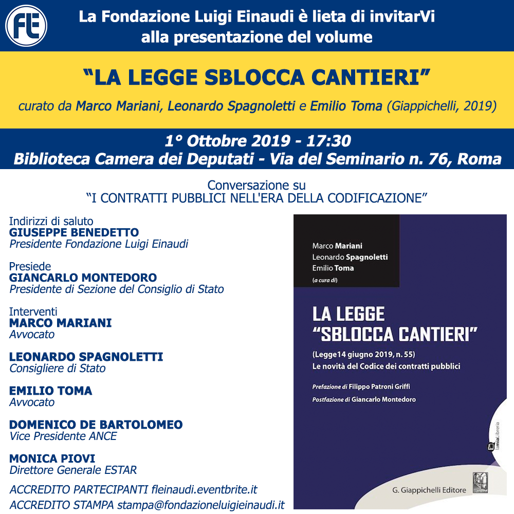 Presentazione del libro “La legge sblocca cantieri”