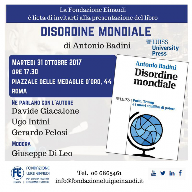 Presentazione del libro “Disordine Mondiale” di Antonio Badini