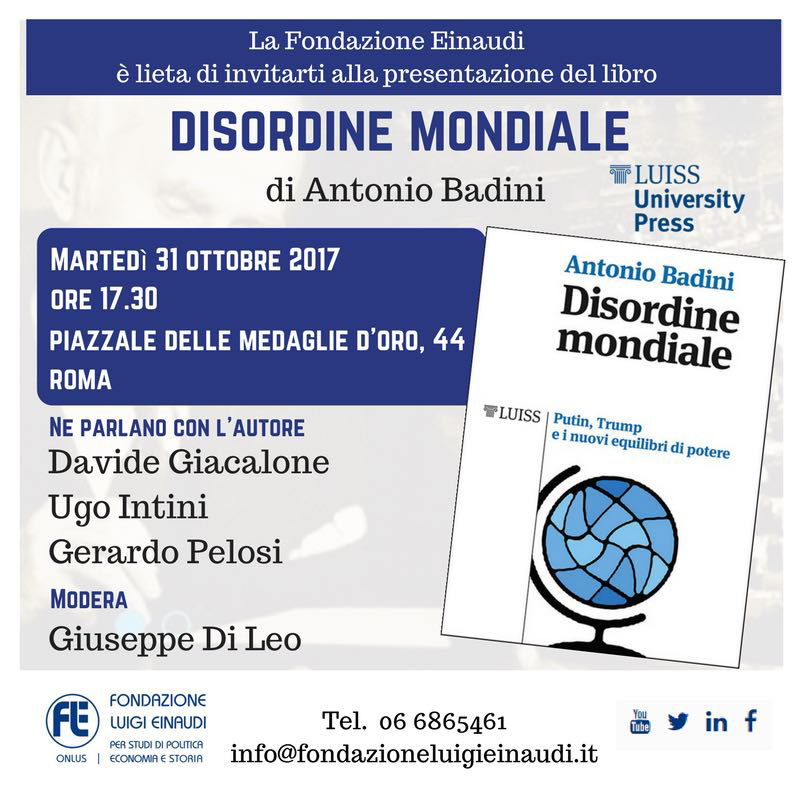 “Global disorder” by Antonio Badini book presentation