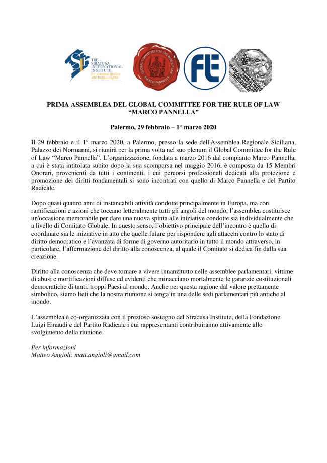First conference of the “Global committee for the rule of law ‘Marco Pannella” – EVENT POSTPONED