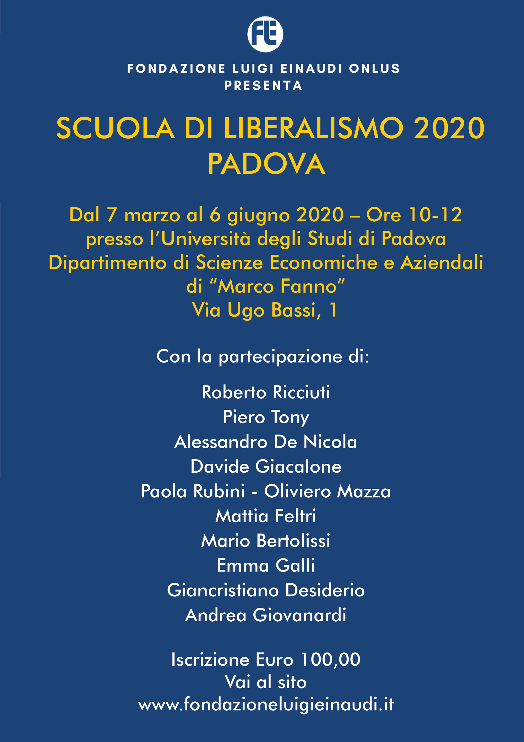 Inaugurazione Scuola di Liberalismo 2020 – Padova