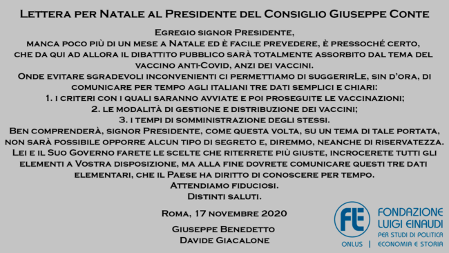 Subscribe the Luigi Einaudi Foundation’s open letter to the Presidente of the Council of Ministers on vaccines