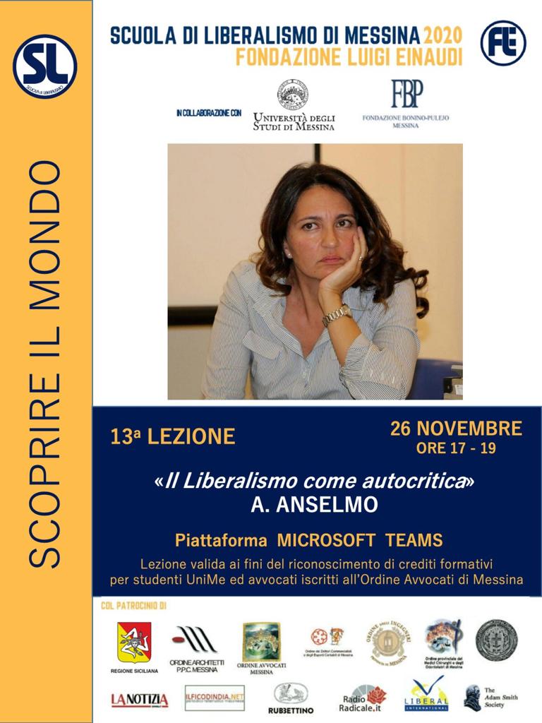 Scuola di Liberalismo 2020 Messina: 26 novembre lezione di Annamaria Anselmo