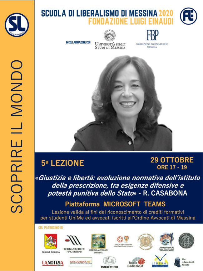 Scuola di Liberalismo 2020 Messina: 29 ottobre lezione di Rosanna Casabona