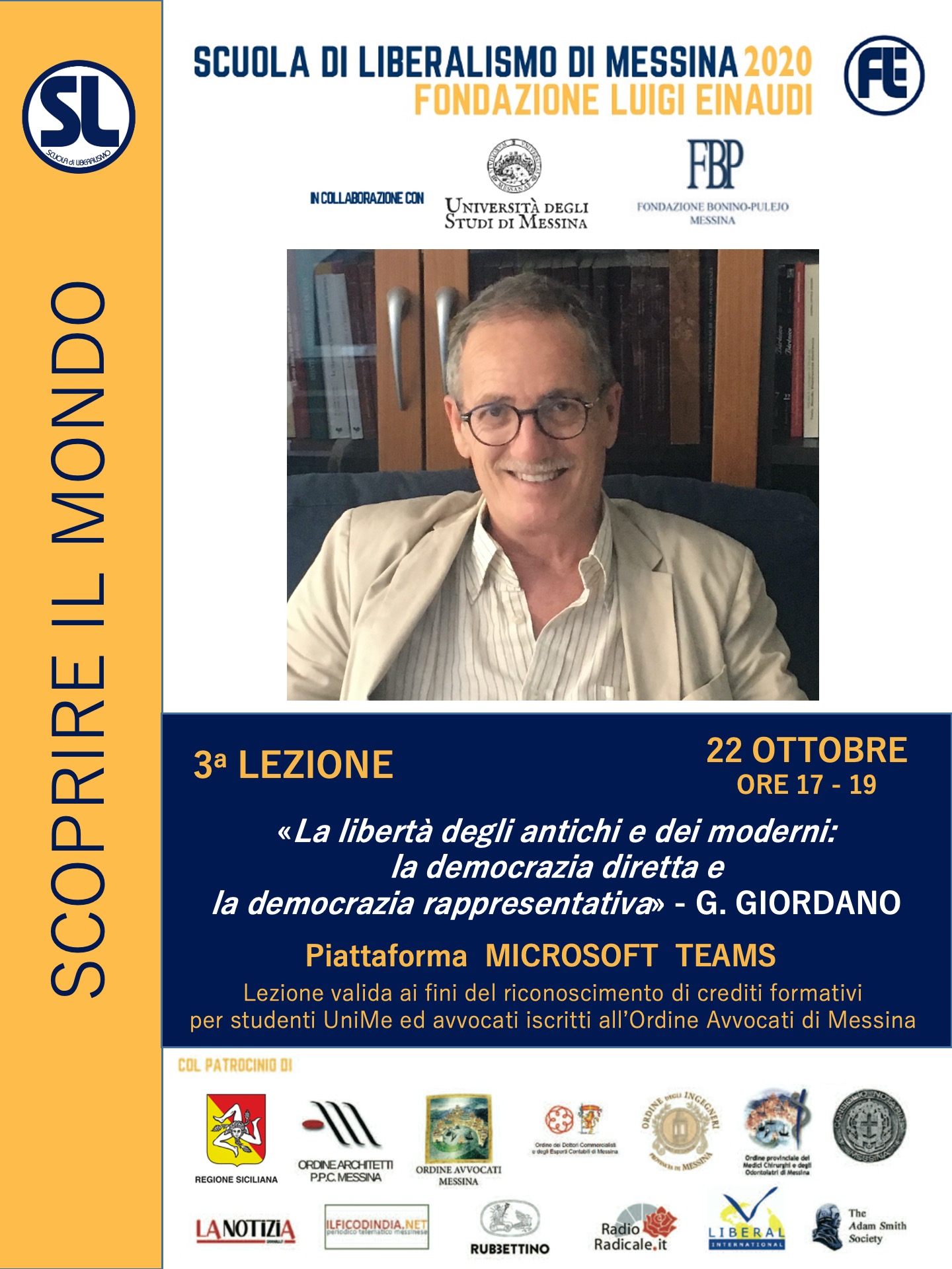 Scuola di Liberalismo 2020 Messina: 21 ottobre lezione di Giuseppe Giordano