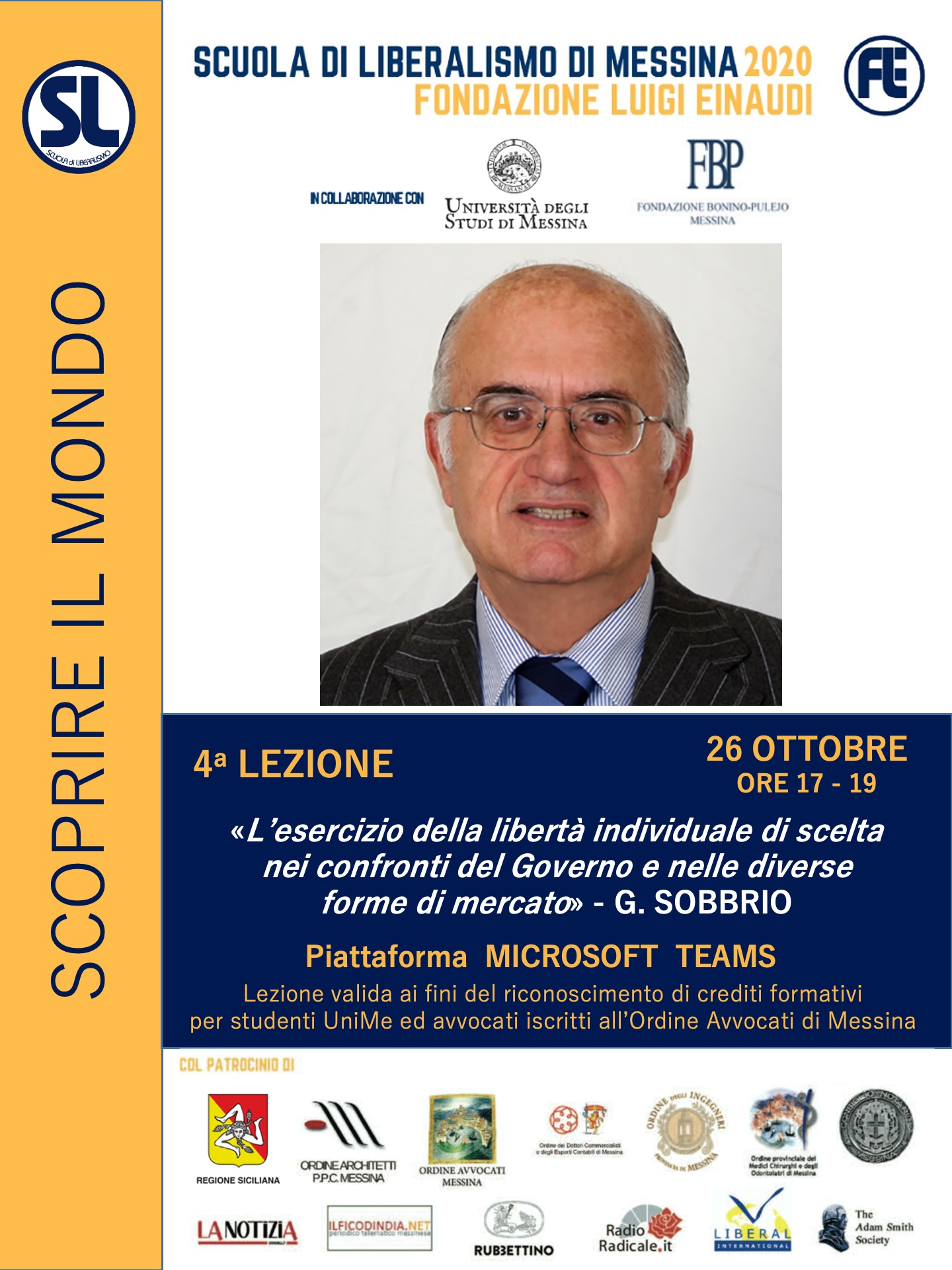 Scuola di Liberalismo 2020 Messina: 26 ottobre lezione di Giuseppe Sobbrio