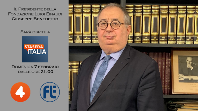 Il Presidente Giuseppe Benedetto ospite domenica 7 febbraio a Stasera Italia su Rete 4