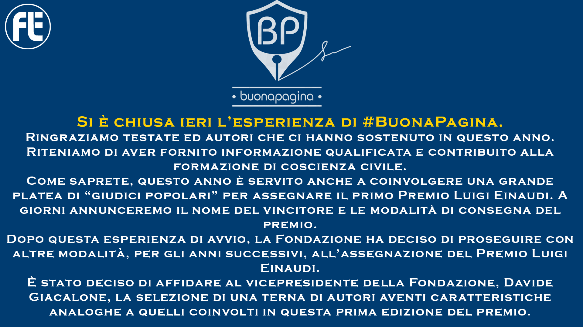 Si conclude l’esperienza di #BuonaPagina