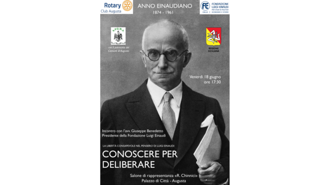 “The awereness of freedom in the thought of Luigi Einaudi”, 5 p.m., in Augusta