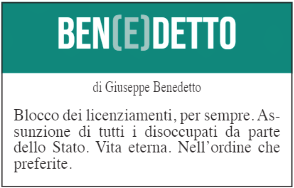 BEN(E)DETTO: 9 giugno 2021