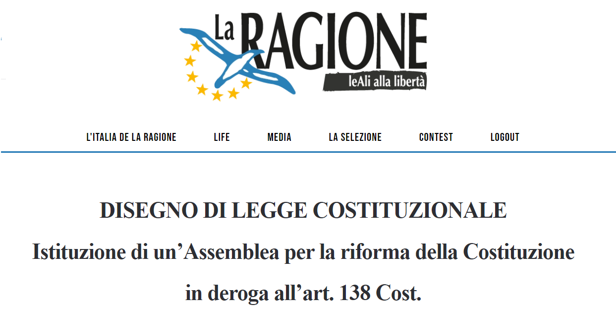 DISEGNO DI LEGGE COSTITUZIONALE: “Istituzione di un’Assemblea per la riforma della Costituzione”