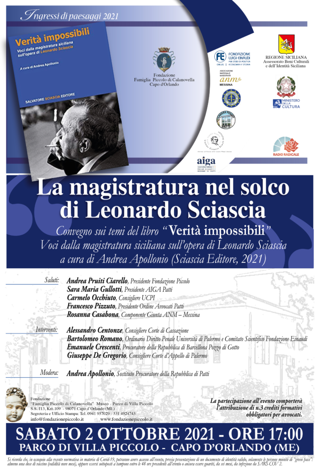 La magistratura nel solco, di Leonardo Sciascia – Convegno a Villa Piccolo, Capo d’Orlando