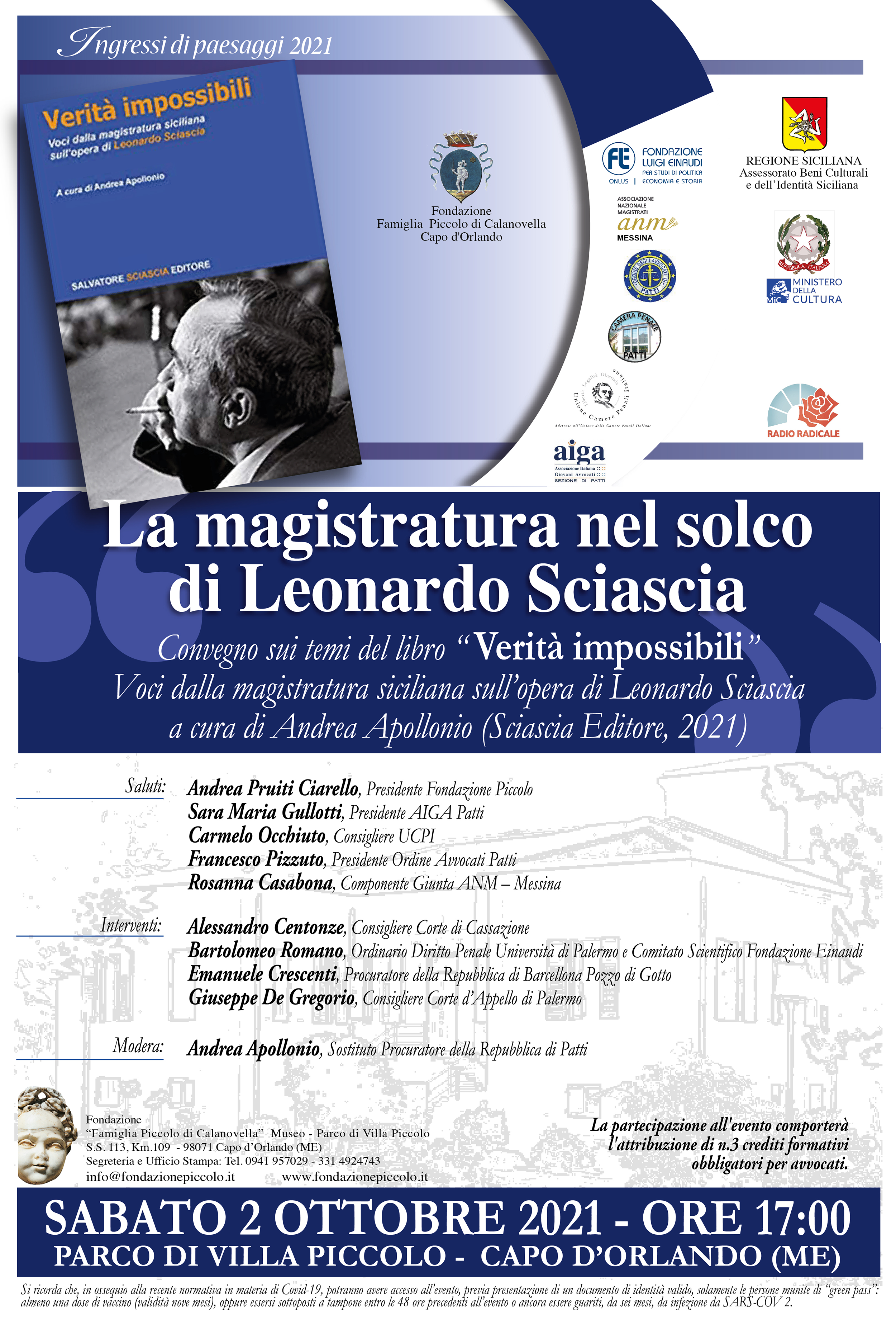 La magistratura nel solco, di Leonardo Sciascia – Convegno a Villa Piccolo, Capo d’Orlando