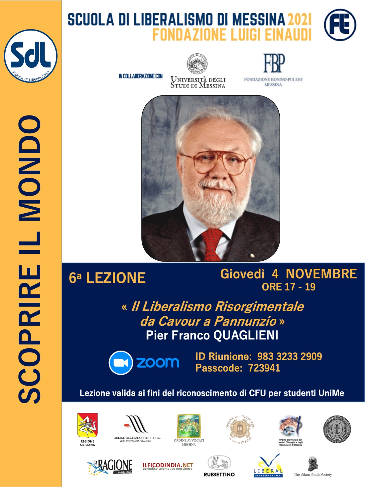 Scuola di Liberalismo 2021 – Messina: lezione Pier Franco Quaglieni di sul tema “il liberalismo risorgimentale da Cavour a Pannunzio”