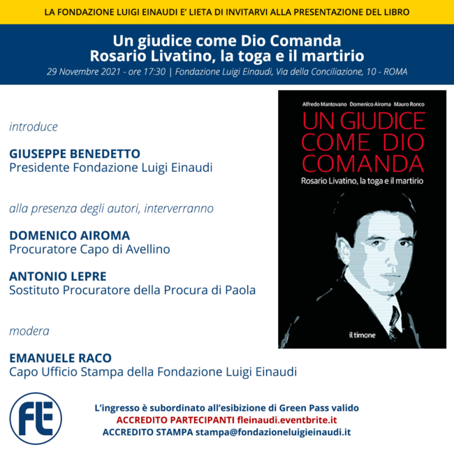 Presentazione del libro “Un giudice come Dio Comanda. Rosario Livatino, la toga e il martirio”