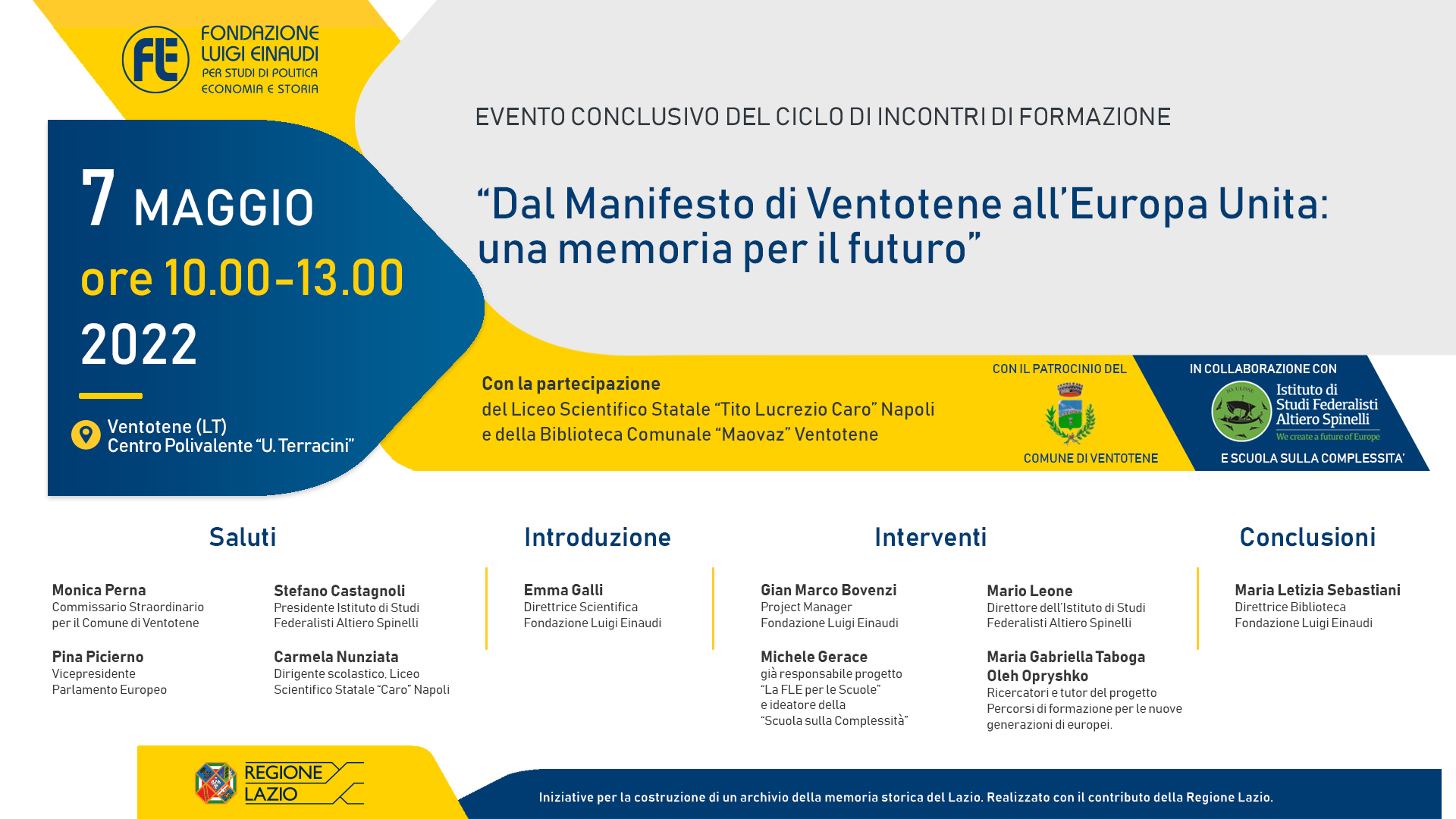 From Ventotene Manifesto to United Europe: A Memory For The Future – Final Event and Conclusion of Training Meetings