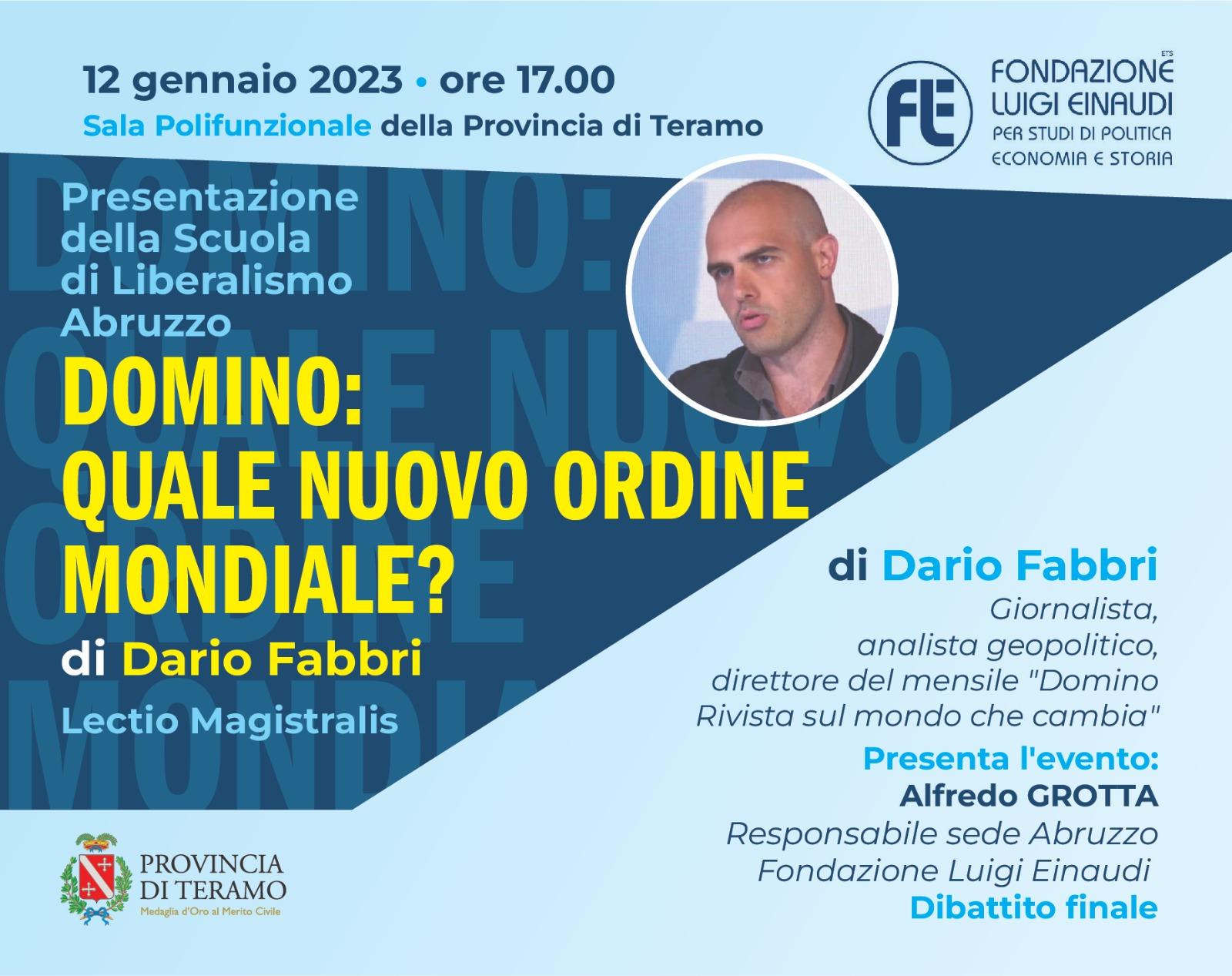 “Domino: quale nuovo ordine mondiale?'” – Lectio magistralis di Dario Fabbri per la Scuola di liberalismo Abruzzo