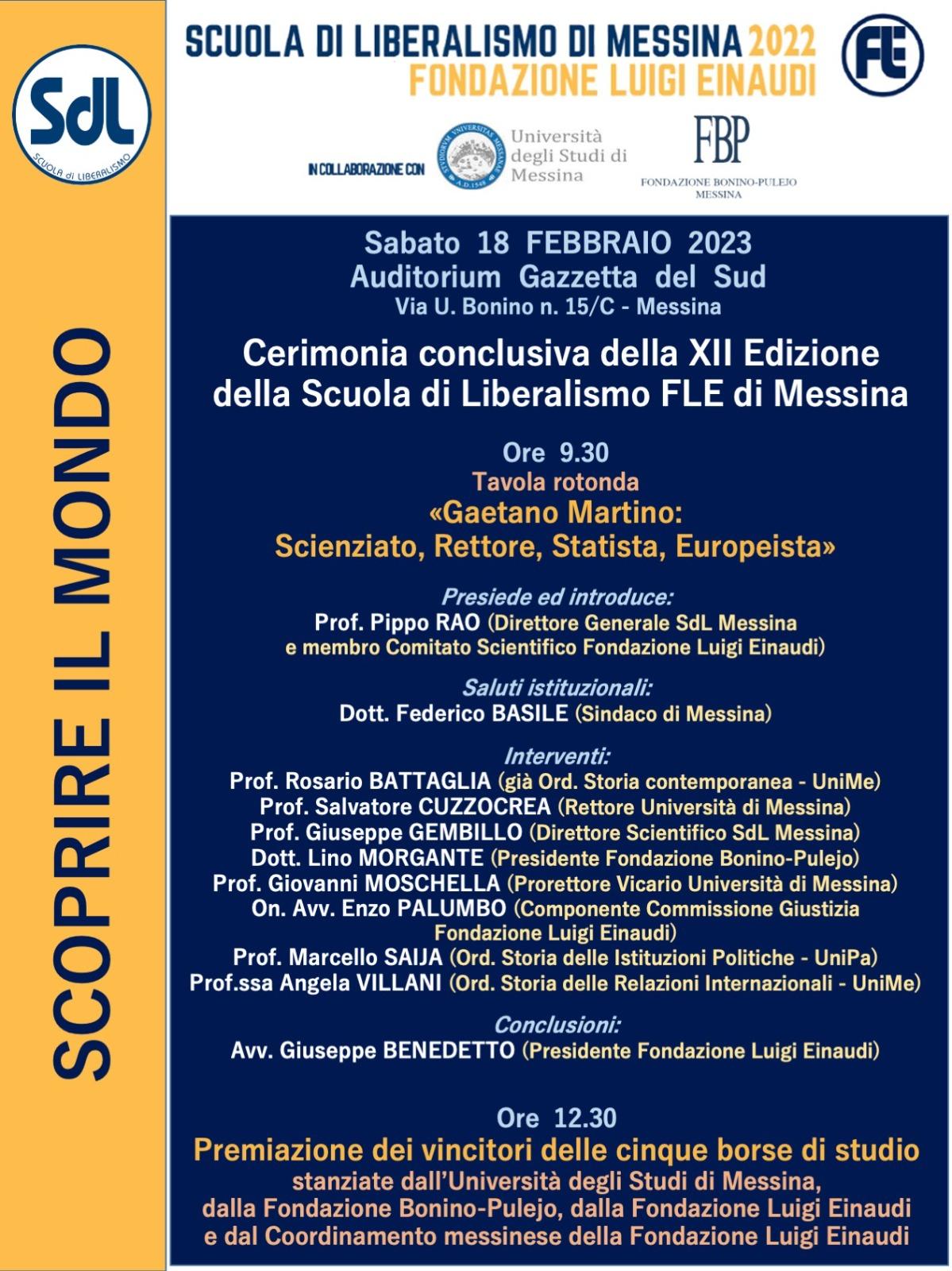 Scuola di Liberalismo 2022 – Messina: Cerimonia conclusiva della XII Edizione della Scuola di Liberalismo FLE di Messina