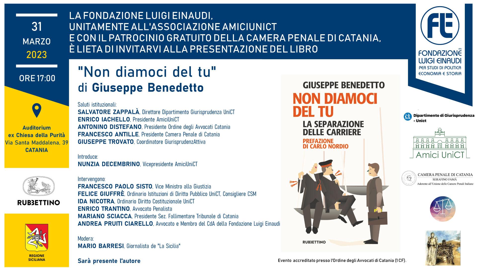 Presentazione del libro “Non diamoci del Tu – La separazione delle carriere” – 31 marzo 2023, Catania