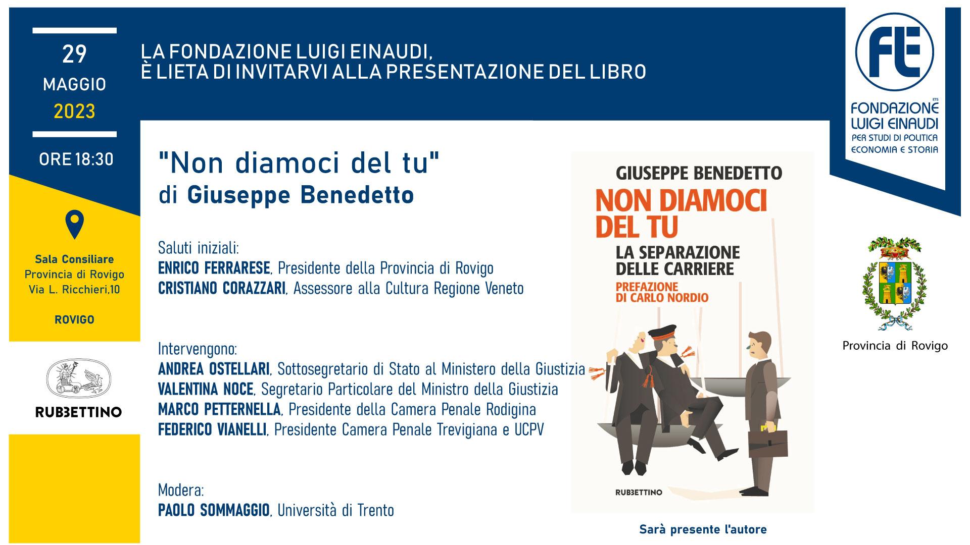 Presentazione del libro “Non diamoci del Tu – La separazione delle carriere” – 29 maggio 2023, Rovigo