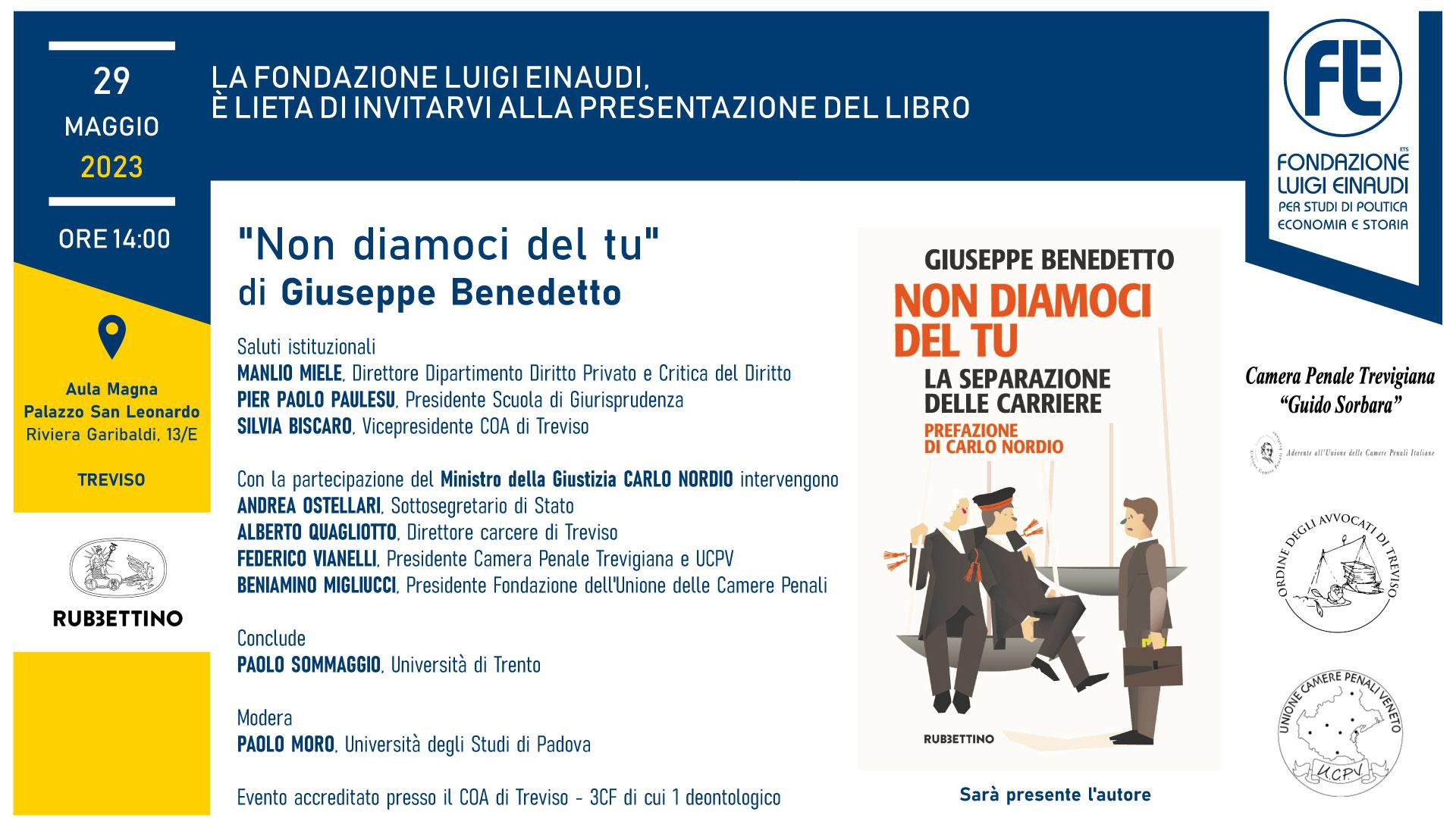 Presentazione del libro “Non diamoci del Tu – La separazione delle carriere” – 29 maggio 2023, Treviso