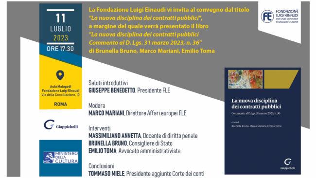 Presentazione del libro “La nuova disciplina dei contratti pubblici. Commento al D.Lgs. 31 marzo 2023, n. 36″ di Brunella Bruno, Marco Mariani ed Emilio Toma