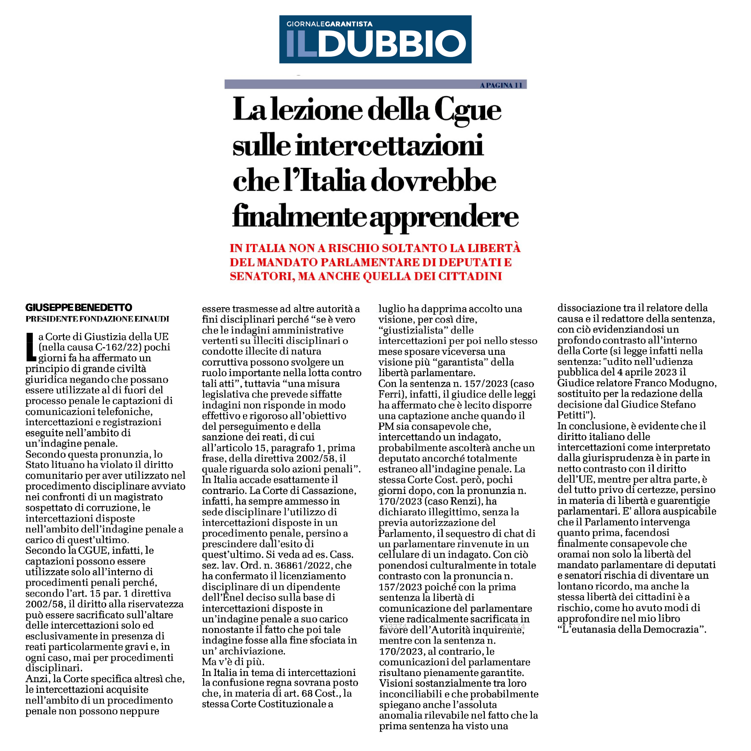 La lezione della Cgue sulle intercettazioni che l’Italia dovrebbe finalmente apprendere