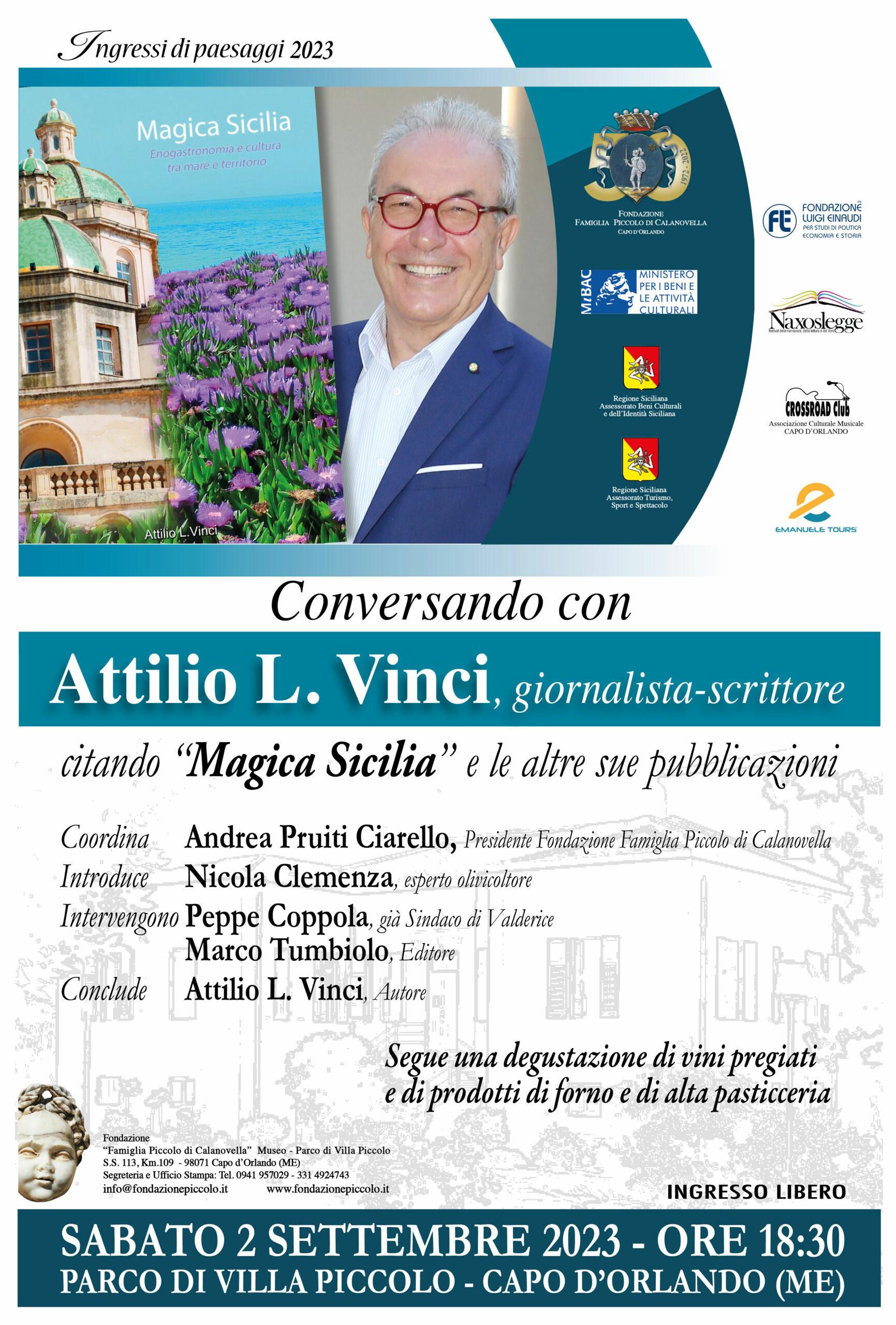 Presentazione del libro “Magica Sicilia” di Attilio Vinci a Villa Piccolo, Capo d’Orlando