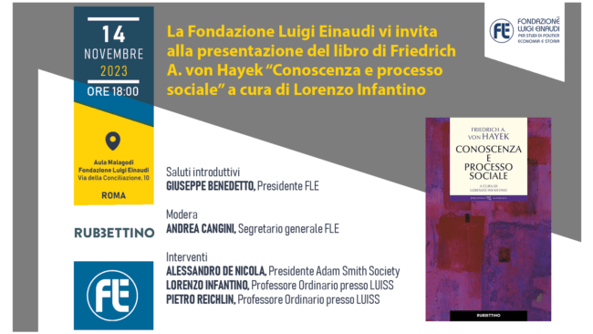 Presentazione del libro di Friedrich A. von Hayek “Conoscenza e processo sociale” a cura di Lorenzo Infantino