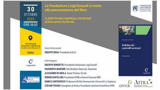 Presentazione del libro “Il diritto dei controlli societari” di Alessandro De Nicola