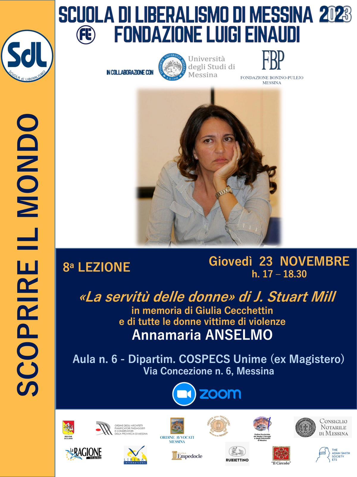 Scuola di Liberalismo 2023 – Messina: lezione della prof.ssa Annamaria Anselmo sul tema “La servitù delle donne”