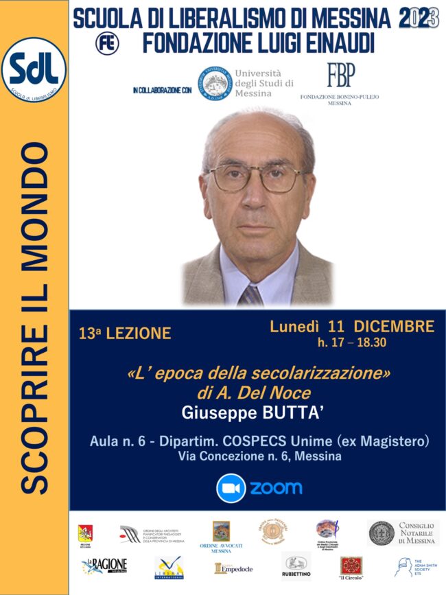 Scuola di Liberalismo 2023 – Messina: lezione del prof. Giuseppe Buttà sul tema “L’epoca della secolarizzazione”