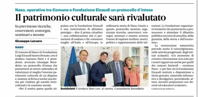 La Fondazione Einaudi sigla un protocollo d’intesa con il Comune di Naso