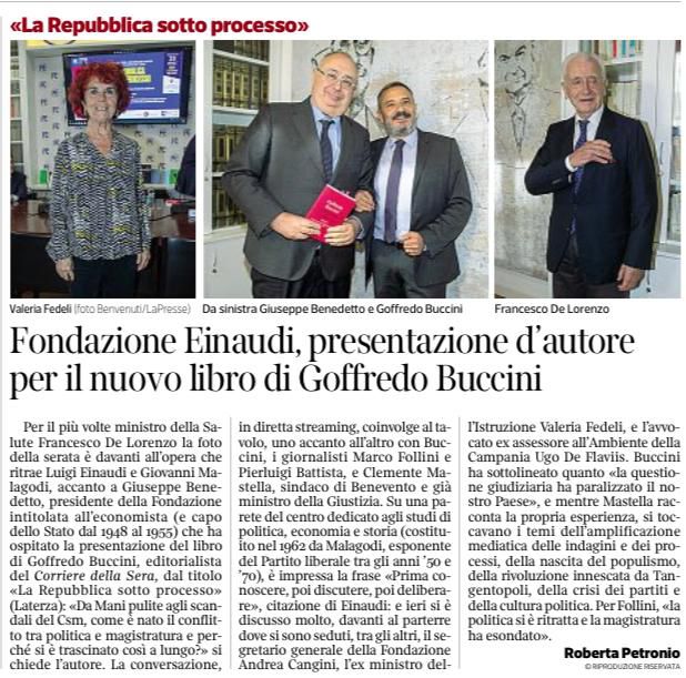 Fondazione Einaudi, presentazione d’autore per il nuovo libro di Goffredo Buccini – Corriere della Sera