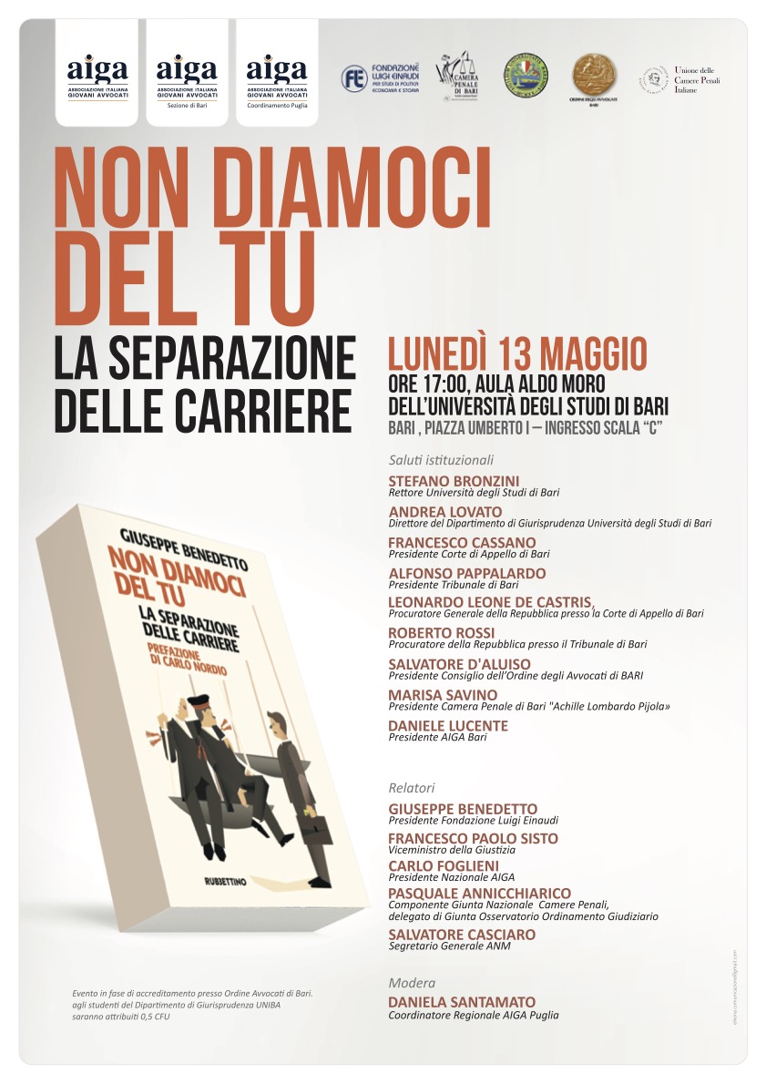 Presentazione del libro “Non diamoci del Tu – La separazione delle carriere” – 13 maggio 2024, Bari