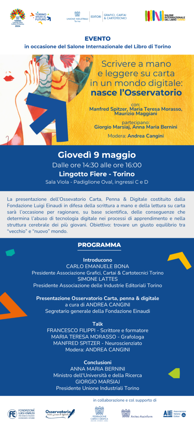 L’Osservatorio Carta, Penna e Digitale debutta al Salone del Libro di Torino